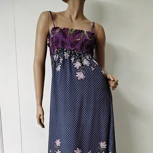 Poetry clothing Women Sun Dress Maxi Size L Purple Navy Summer Adjustable Straps